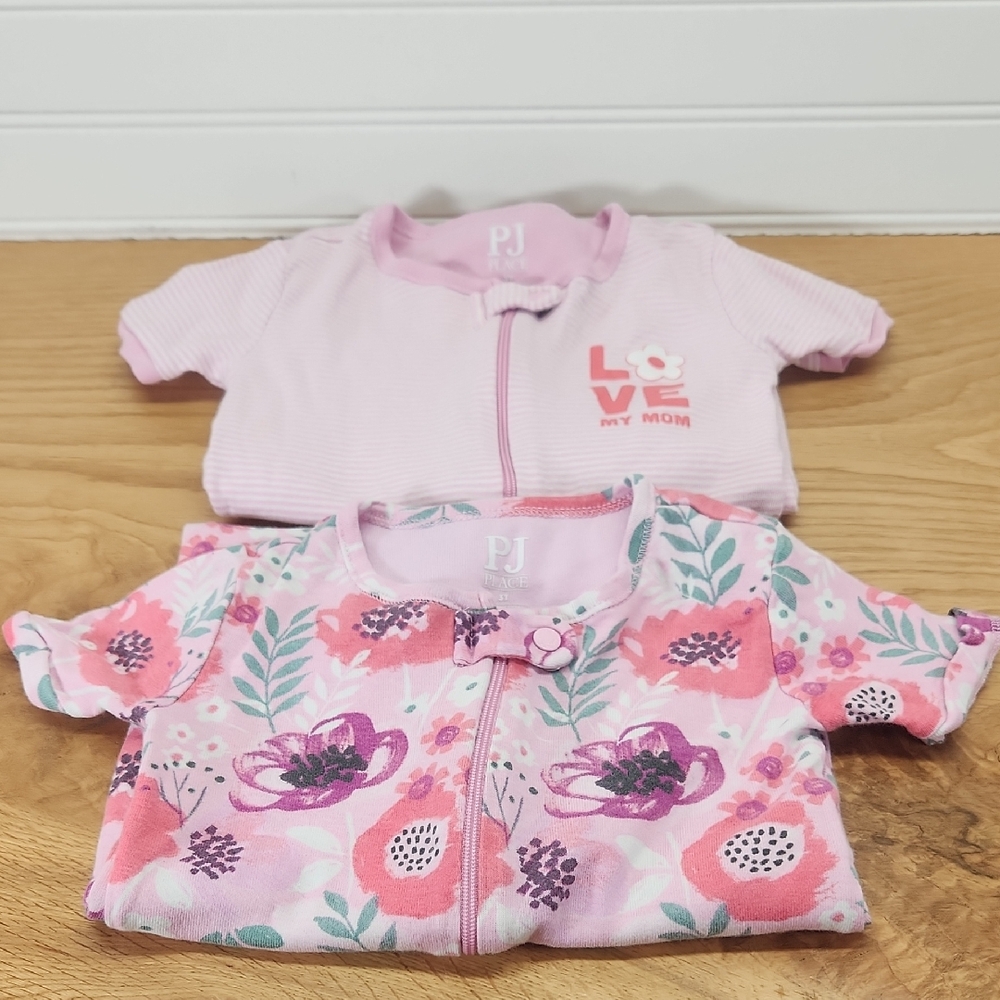 The Children's Place Pink Floral Pajama One piece Short Sleeve Size 3T Lot Of 2